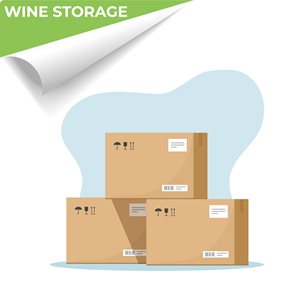 A stack of cardboard boxes with the label "WINE STORAGE" on top.